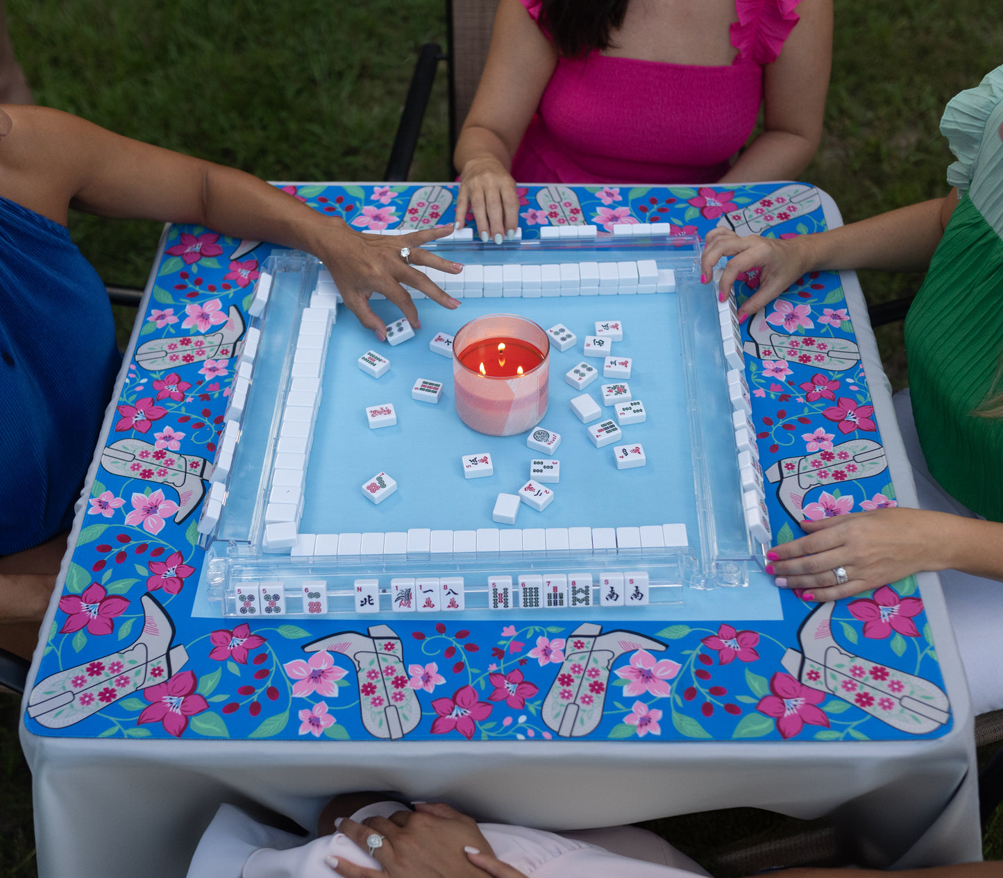 Mahjong Mat - Blue Cowboy Boot