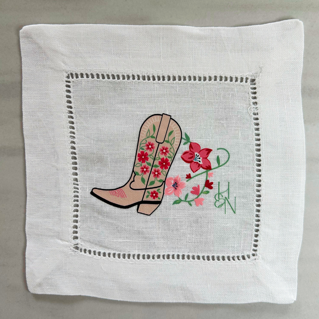 Linen Cocktail Napkins - Cowboy Boot