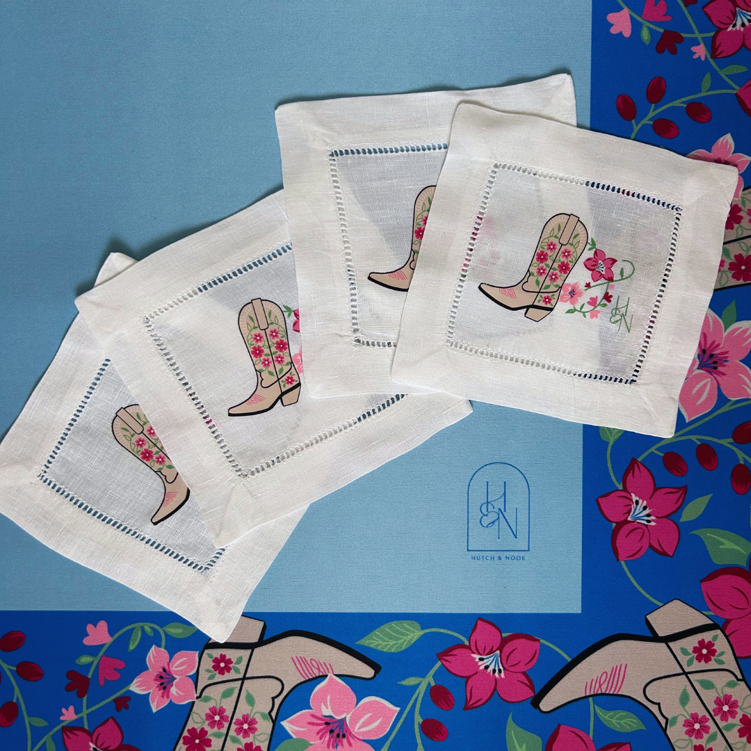 Linen Cocktail Napkins - Cowboy Boot
