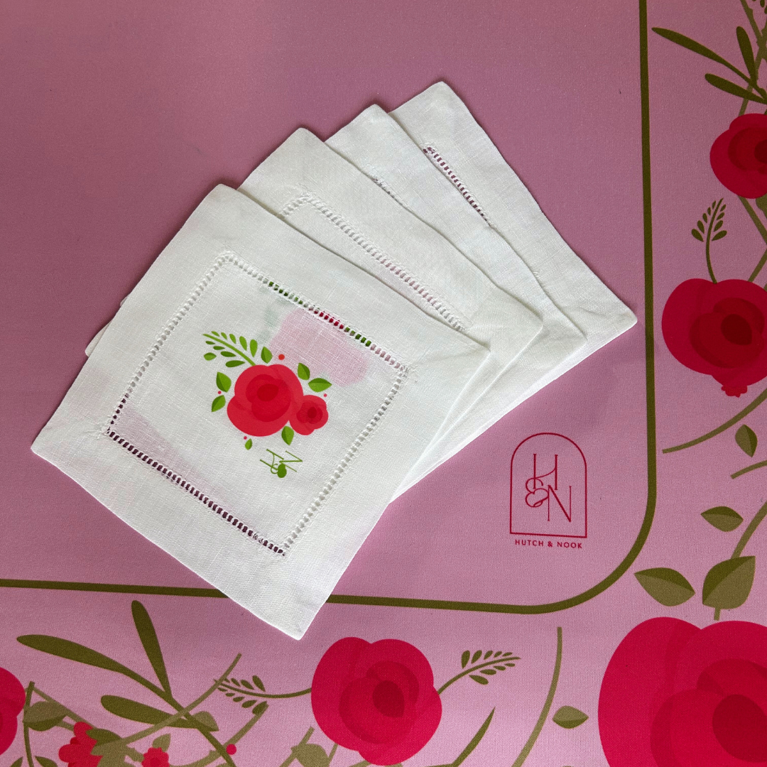 Linen Cocktail Napkins - Pink Rose